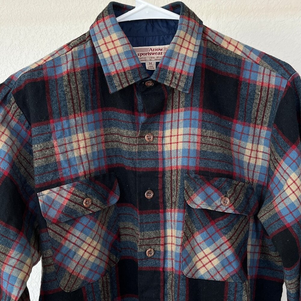 Vintage Arrow Sportswear Acrylic Plaid Flannel Medium